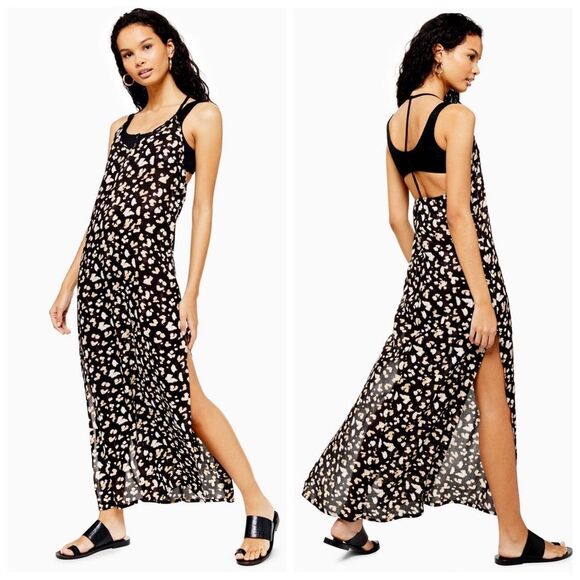 NWT TOPSHOP BOHO T- BACK TIE DYE SPOT‎ BEACH COVER UP MIDI DRESS WITH SLIT 8-10 - Picture 1 of 12